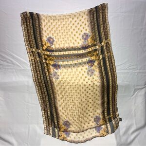 VTG Versace Silk Long Scarf Head Wrap Floral Baroque Print Italy Gold Flowers